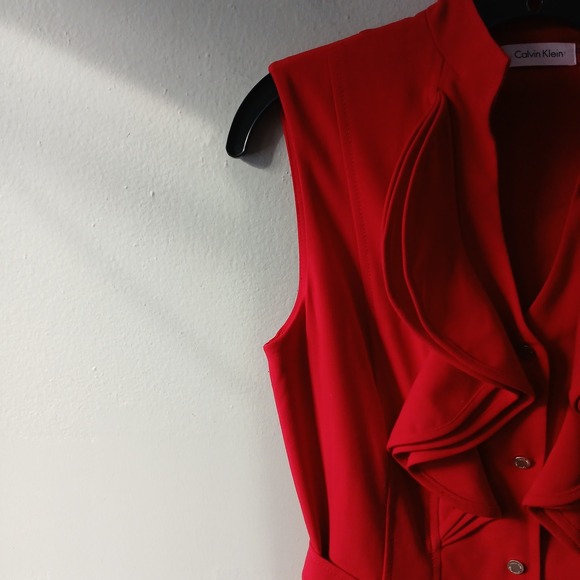 Calvin Klein Women's Size 4 Dress Knee Length Ruffle Belted Button Up Pleated - Picture 10 of 16